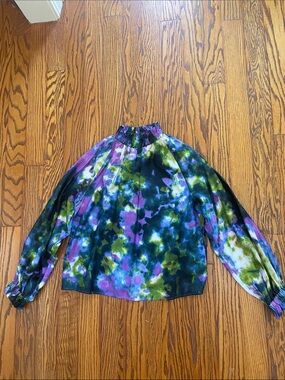 Marie Oliver Tie-Dye Mock Neck Blouse in Purple and Green